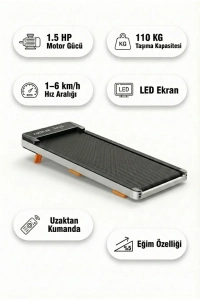 Premium Eğim Ayarlı Yürüyüş ve Koşu Bandı - 1.5 HP, LCD Gösterge, 110 kg Kapasite